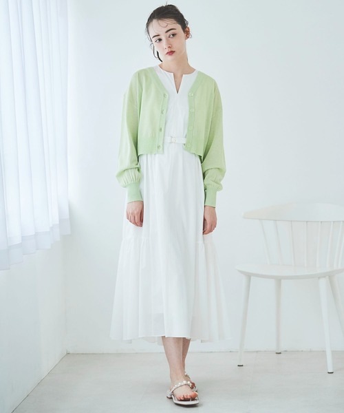 31 Sons de mode（トランテアン　ソン　ドゥ　モード）の「シアーラメカーディガン（カーディガン/ボレロ・レディース・ライトグレー/ライトグリーン/オフホワイト/サックスブルー・36）」の15枚目の写真