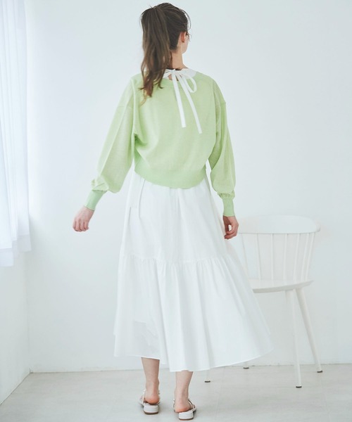 31 Sons de mode（トランテアン　ソン　ドゥ　モード）の「シアーラメカーディガン（カーディガン/ボレロ・レディース・ライトグレー/ライトグリーン/オフホワイト/サックスブルー・36）」の16枚目の写真