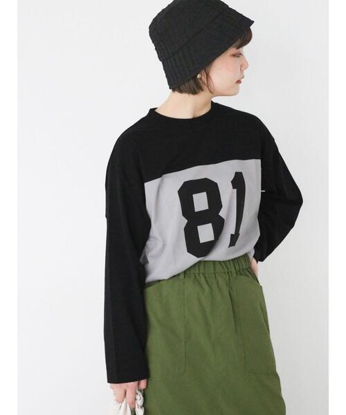 ehka sopo（エヘカソポ）の「配色ナンバリングビッグロンT（Tシャツ/カットソー・レディース・キナリ/オフホワイト/グレー・F）」の3枚目の写真