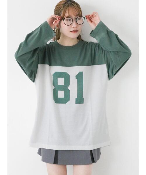 ehka sopo（エヘカソポ）の「配色ナンバリングビッグロンT（Tシャツ/カットソー・レディース・キナリ/オフホワイト/グレー・F）」の4枚目の写真