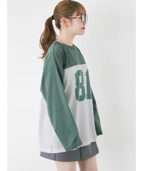 ehka sopo（エヘカソポ）の「配色ナンバリングビッグロンT（Tシャツ/カットソー・レディース・キナリ/オフホワイト/グレー・F）」の5枚目の写真