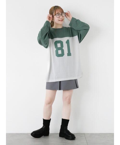 ehka sopo（エヘカソポ）の「配色ナンバリングビッグロンT（Tシャツ/カットソー・レディース・キナリ/オフホワイト/グレー・F）」の7枚目の写真