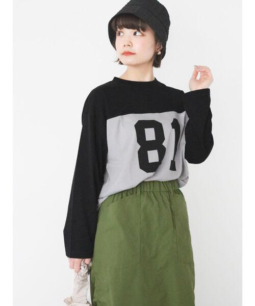 ehka sopo（エヘカソポ）の「配色ナンバリングビッグロンT（Tシャツ/カットソー・レディース・キナリ/オフホワイト/グレー・F）」の8枚目の写真