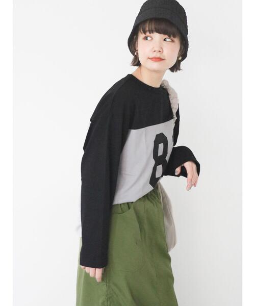 ehka sopo（エヘカソポ）の「配色ナンバリングビッグロンT（Tシャツ/カットソー・レディース・キナリ/オフホワイト/グレー・F）」の9枚目の写真