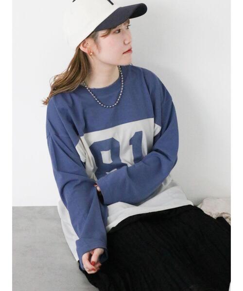 ehka sopo（エヘカソポ）の「配色ナンバリングビッグロンT（Tシャツ/カットソー・レディース・キナリ/オフホワイト/グレー・F）」の12枚目の写真