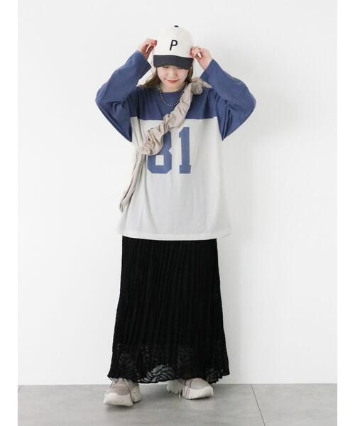 ehka sopo（エヘカソポ）の「配色ナンバリングビッグロンT（Tシャツ/カットソー・レディース・キナリ/オフホワイト/グレー・F）」の20枚目の写真