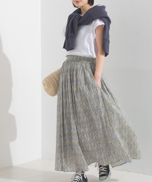 セール】コットンボイル総柄ギャザースカート（スカート）｜OMNES