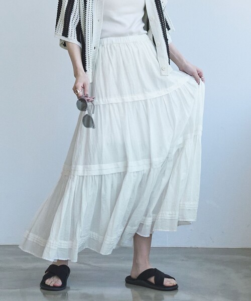 coen（コーエン）の「MARKET（マーケット）ティアードフレアスカート（スカート・レディース・ブラック/オフホワイト/コバルトブルー/ピンク・M/L）」の5枚目の写真