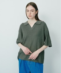 KACCO（カッコ）の「《ユニセックスアイテム》SKIPPER KNIT POLO SHIRTS / スキッパーサマーニットポロシャツ（Tシャツ/カットソー）」