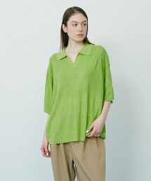 KACCO（カッコ）の「《ユニセックスアイテム》SKIPPER KNIT POLO SHIRTS / スキッパーサマーニットポロシャツ（Tシャツ/カットソー）」