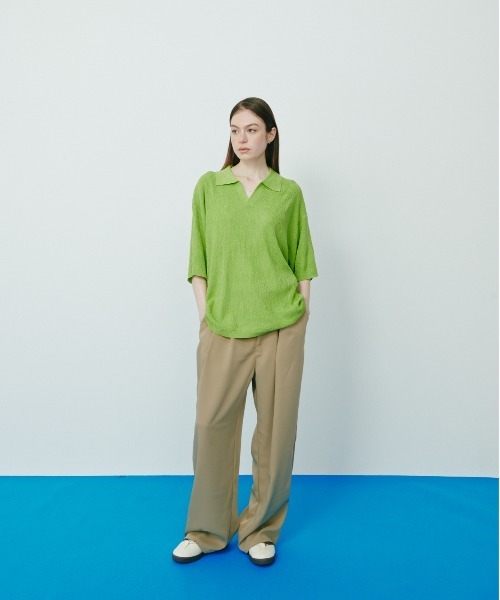 KACCO(カッコ)の「《ユニセックスアイテム》SKIPPER KNIT POLO SHIRTS / スキッパーサマーニットポロシャツ(Tシャツ/カットソー・メンズ・グリーン/グレー/ブラック・LARGE/MEDIUM/SMALL)」の11枚目の写真