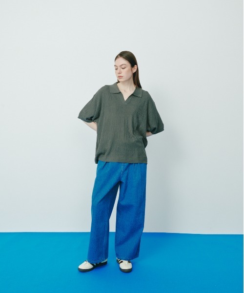 KACCO(カッコ)の「《ユニセックスアイテム》SKIPPER KNIT POLO SHIRTS / スキッパーサマーニットポロシャツ(Tシャツ/カットソー・メンズ・グリーン/グレー/ブラック・LARGE/MEDIUM/SMALL)」の4枚目の写真