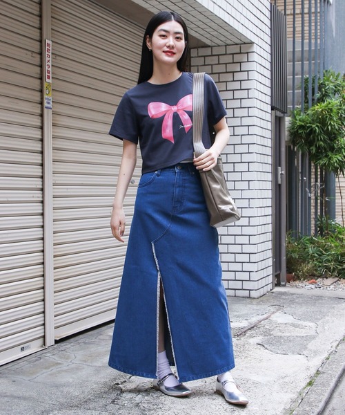 3.3 Field Trip （3.3フィールドトリップ）の「3.3 Field Trip／プリントリボンＴ（Tシャツ/カットソー・レディース・ホワイト/ネイビー・FREE）」の3枚目の写真