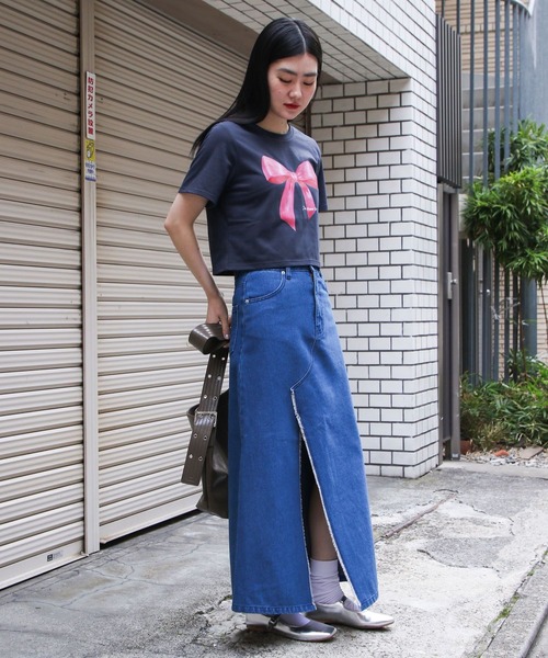 3.3 Field Trip （3.3フィールドトリップ）の「3.3 Field Trip／プリントリボンＴ（Tシャツ/カットソー・レディース・ホワイト/ネイビー・FREE）」の4枚目の写真