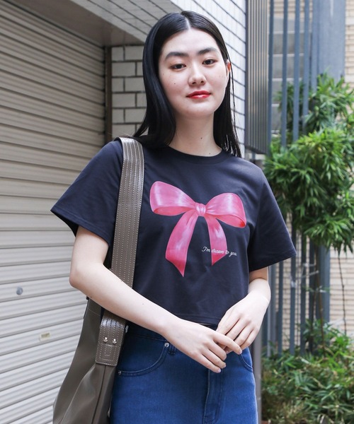 3.3 Field Trip （3.3フィールドトリップ）の「3.3 Field Trip／プリントリボンＴ（Tシャツ/カットソー・レディース・ホワイト/ネイビー・FREE）」の6枚目の写真