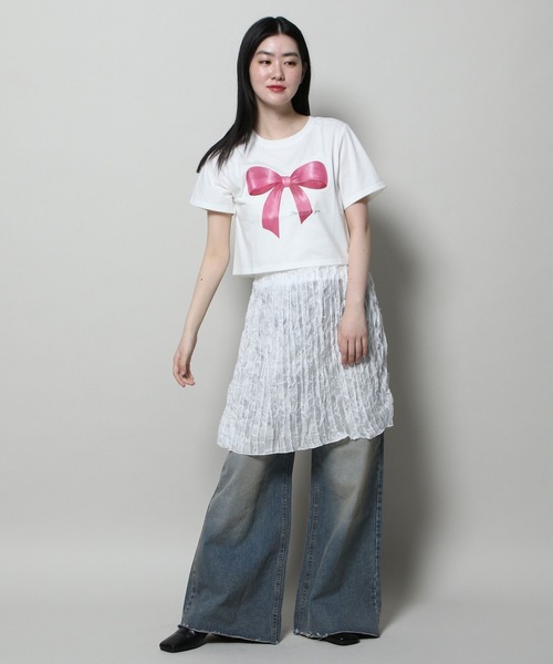 3.3 Field Trip （3.3フィールドトリップ）の「3.3 Field Trip／プリントリボンＴ（Tシャツ/カットソー・レディース・ホワイト/ネイビー・FREE）」の7枚目の写真