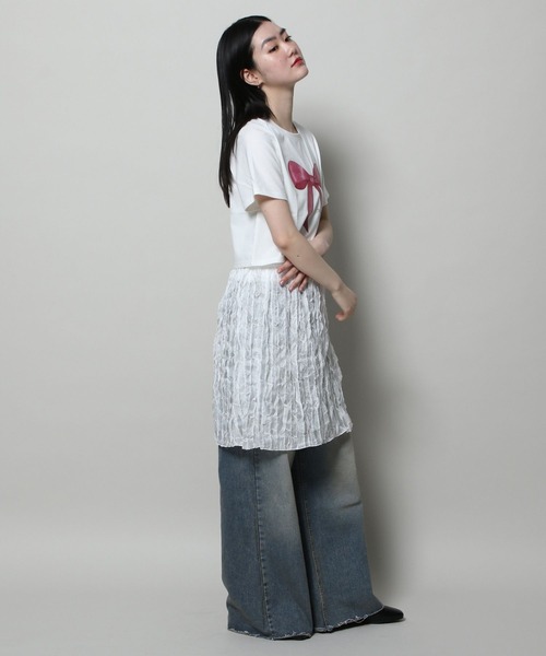 3.3 Field Trip （3.3フィールドトリップ）の「3.3 Field Trip／プリントリボンＴ（Tシャツ/カットソー・レディース・ホワイト/ネイビー・FREE）」の8枚目の写真