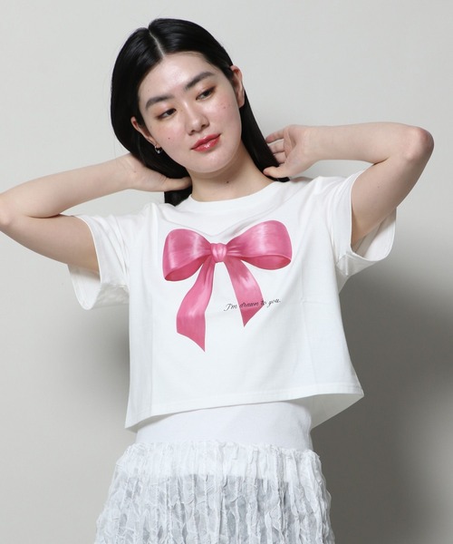 3.3 Field Trip （3.3フィールドトリップ）の「3.3 Field Trip／プリントリボンＴ（Tシャツ/カットソー・レディース・ホワイト/ネイビー・FREE）」の9枚目の写真