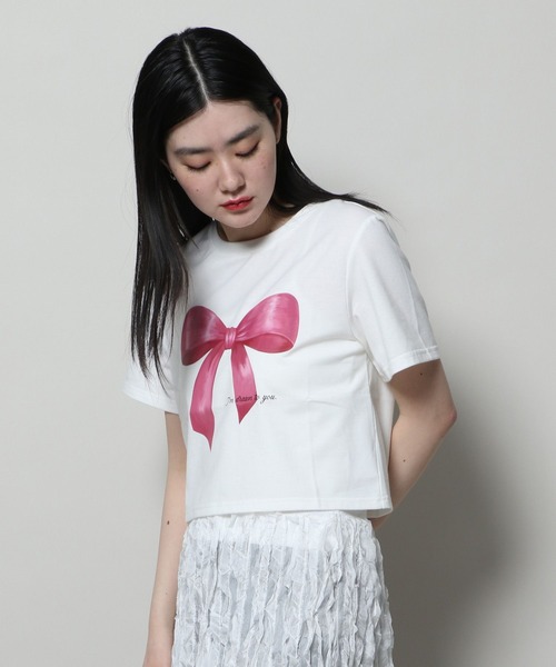 3.3 Field Trip （3.3フィールドトリップ）の「3.3 Field Trip／プリントリボンＴ（Tシャツ/カットソー・レディース・ホワイト/ネイビー・FREE）」の11枚目の写真