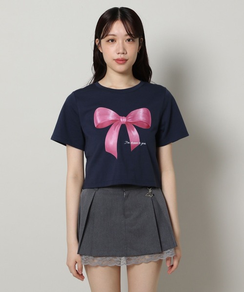 3.3 Field Trip （3.3フィールドトリップ）の「3.3 Field Trip／プリントリボンＴ（Tシャツ/カットソー・レディース・ホワイト/ネイビー・FREE）」の13枚目の写真