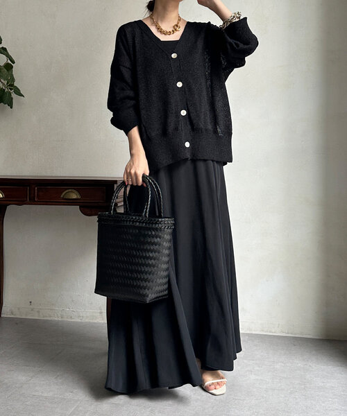 DouDou(ドゥドゥ)の「【夏も着られて洗える!】ペーパーヤーン2WAYカーディガン(カーディガン/ボレロ・レディース・ブラック/ベージュ/ライトグレー・FREE)」の5枚目の写真