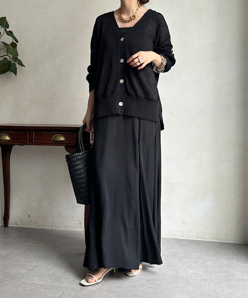 DouDou(ドゥドゥ)の「【夏も着られて洗える!】ペーパーヤーン2WAYカーディガン(カーディガン/ボレロ・レディース・ブラック/ベージュ/ライトグレー・FREE)」の4枚目の写真