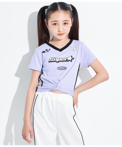 ANAP GｉRL（アナップガール）の「ANAPR+S【リラスポ】前クロスサッカーT(吸水速乾加工)（Tシャツ/カットソー・キッズ・ホワイト/ネイビー/ラベンダー・XS/S/M）」の3枚目の写真