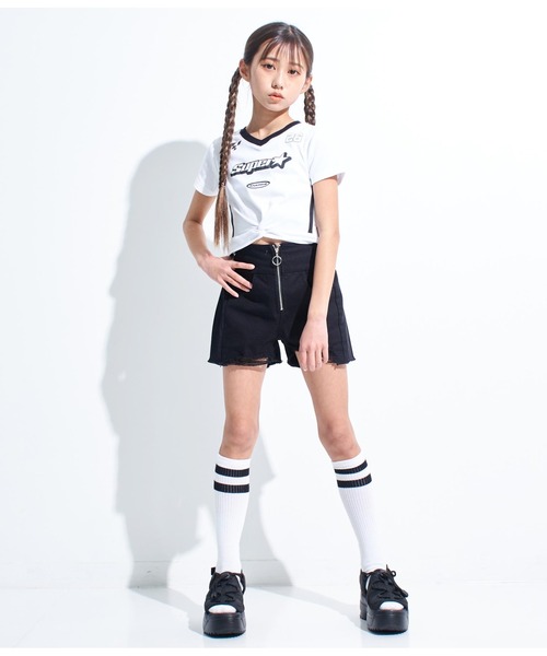 ANAP GｉRL（アナップガール）の「ANAPR+S【リラスポ】前クロスサッカーT(吸水速乾加工)（Tシャツ/カットソー・キッズ・ホワイト/ネイビー/ラベンダー・XS/S/M）」の7枚目の写真