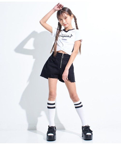 ANAP GｉRL（アナップガール）の「ANAPR+S【リラスポ】前クロスサッカーT(吸水速乾加工)（Tシャツ/カットソー・キッズ・ホワイト/ネイビー/ラベンダー・XS/S/M）」の6枚目の写真