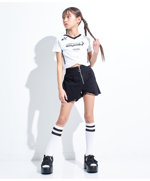 ANAP GｉRL（アナップガール）の「ANAPR+S【リラスポ】前クロスサッカーT(吸水速乾加工)（Tシャツ/カットソー・キッズ・ホワイト/ネイビー/ラベンダー・XS/S/M）」の8枚目の写真