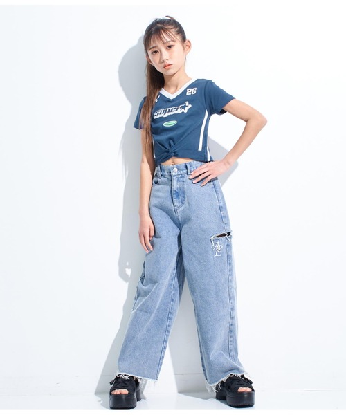 ANAP GｉRL（アナップガール）の「ANAPR+S【リラスポ】前クロスサッカーT(吸水速乾加工)（Tシャツ/カットソー・キッズ・ホワイト/ネイビー/ラベンダー・XS/S/M）」の19枚目の写真