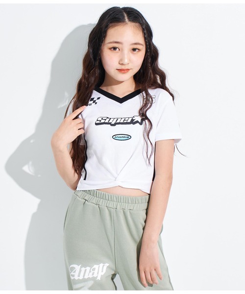 ANAP GｉRL（アナップガール）の「ANAPR+S【リラスポ】前クロスサッカーT(吸水速乾加工)（Tシャツ/カットソー・キッズ・ホワイト/ネイビー/ラベンダー・XS/S/M）」の9枚目の写真