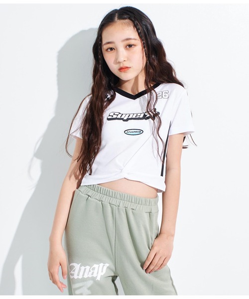 ANAP GｉRL（アナップガール）の「ANAPR+S【リラスポ】前クロスサッカーT(吸水速乾加工)（Tシャツ/カットソー・キッズ・ホワイト/ネイビー/ラベンダー・XS/S/M）」の10枚目の写真