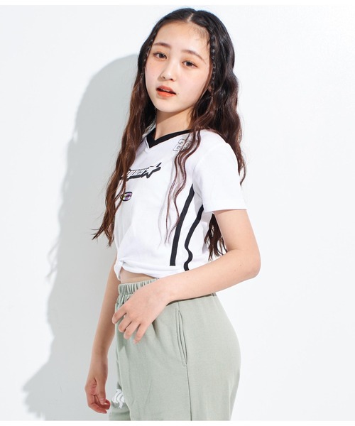 ANAP GｉRL（アナップガール）の「ANAPR+S【リラスポ】前クロスサッカーT(吸水速乾加工)（Tシャツ/カットソー・キッズ・ホワイト/ネイビー/ラベンダー・XS/S/M）」の11枚目の写真