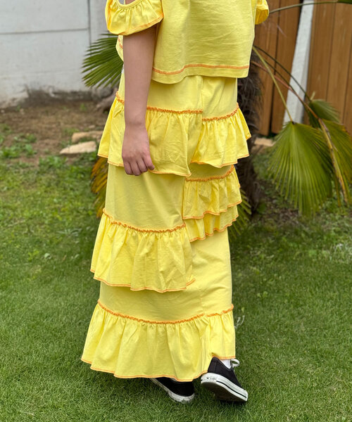 HELLO.SANFRANCISCO（ハローサンフランシスコ）の「【HELLO.SANFRANCISCO/ハローサンフランシスコ】ランダムフリルライトスカート（スカート・レディース・グレー/サックスブルー/ピンク/イエロー・ONE SIZE）」の5枚目の写真