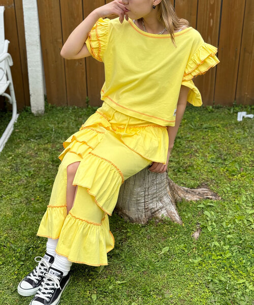 HELLO.SANFRANCISCO（ハローサンフランシスコ）の「【HELLO.SANFRANCISCO/ハローサンフランシスコ】ランダムフリルライトスカート（スカート・レディース・グレー/サックスブルー/ピンク/イエロー・ONE SIZE）」の6枚目の写真