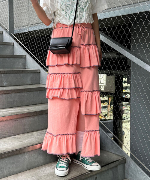 HELLO.SANFRANCISCO（ハローサンフランシスコ）の「【HELLO.SANFRANCISCO/ハローサンフランシスコ】ランダムフリルライトスカート（スカート・レディース・グレー/サックスブルー/ピンク/イエロー・ONE SIZE）」の10枚目の写真