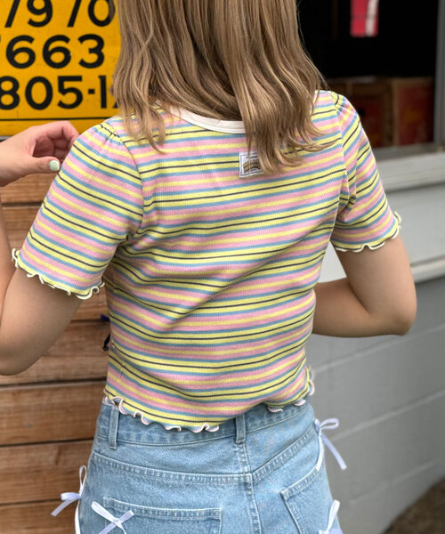 HELLO.SANFRANCISCO(ハローサンフランシスコ)の「【HELLO.SANFRANCISCO/ハローサンフランシスコ】マルチボーダーリボンTee(Tシャツ/カットソー・レディース・ホワイト/ピンク/イエロー・ONE SIZE)」の13枚目の写真