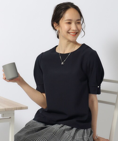 DRESKIP(ドレスキップ)の「◆【セットアップ可/洗濯後しわになりにくい】甘さ香る 麻調お袖タックブラウス(シャツ/ブラウス・レディース・ライトグレー/カーキ/サックスブルー/ネイビー・04/03/02)」の3枚目の写真