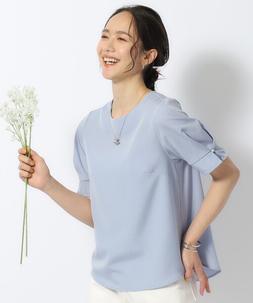 DRESKIP(ドレスキップ)の「◆【セットアップ可/洗濯後しわになりにくい】甘さ香る 麻調お袖タックブラウス(シャツ/ブラウス・レディース・ライトグレー/カーキ/サックスブルー/ネイビー・04/03/02)」の4枚目の写真