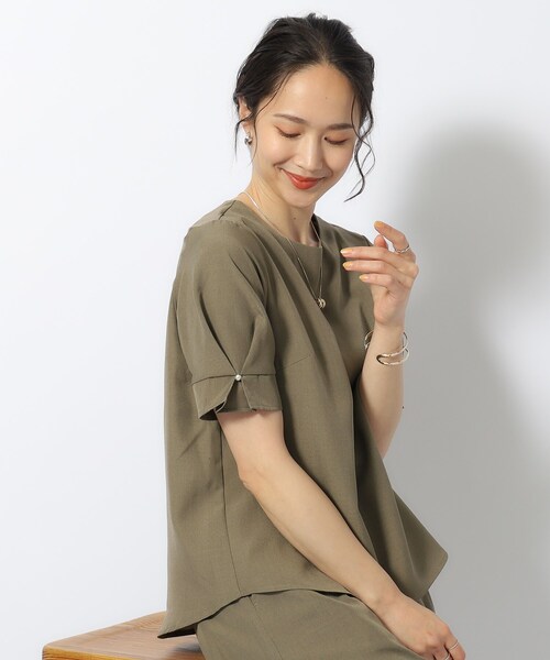 DRESKIP(ドレスキップ)の「◆【セットアップ可/洗濯後しわになりにくい】甘さ香る 麻調お袖タックブラウス(シャツ/ブラウス・レディース・ライトグレー/カーキ/サックスブルー/ネイビー・04/03/02)」の14枚目の写真