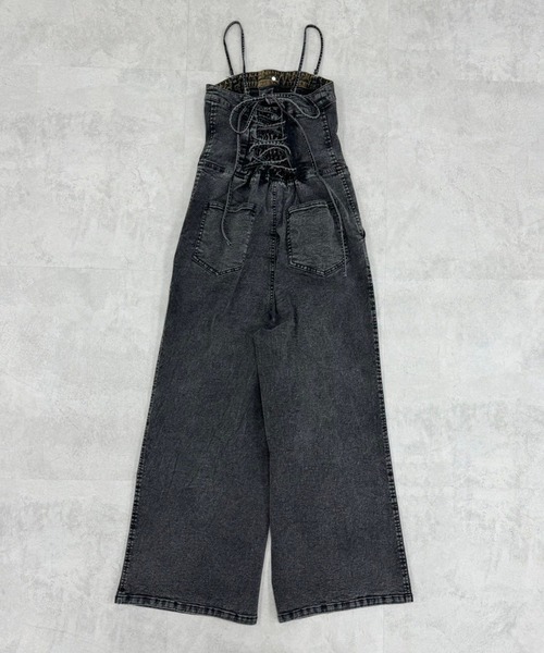 one after another NICE CLAUP（ワンアフターアナザーナイスクラップ）の「【OTONA NICE】バックレースアップストレッチデニムサロペット/SMサイズ展開（サロペット/オーバーオール・レディース・ブルー/ブラック・MEDIUM/SMALL）」の15枚目の写真