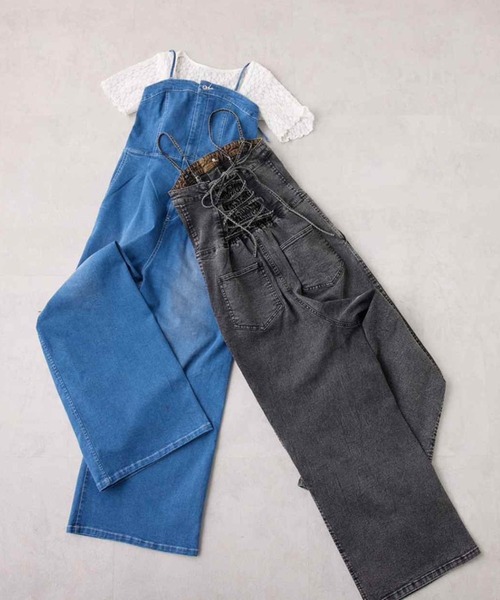 セール】【OTONA NICE】バックレースアップストレッチデニム
