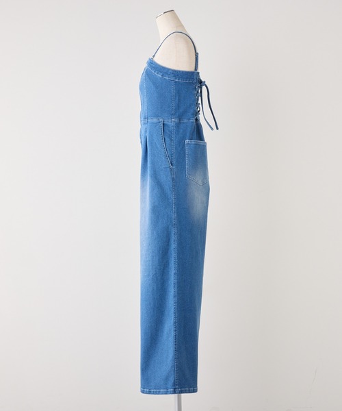 one after another NICE CLAUP（ワンアフターアナザーナイスクラップ）の「【OTONA NICE】バックレースアップストレッチデニムサロペット/SMサイズ展開（サロペット/オーバーオール・レディース・ブルー/ブラック・MEDIUM/SMALL）」の12枚目の写真