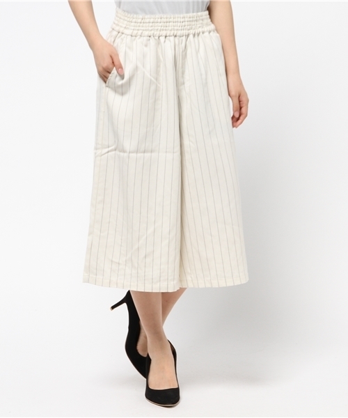 Green Parks(グリーンパークス)の「Nミモレ丈ストライプガウチョパンツ(その他パンツ・レディース・ネイビー/オフホワイト/グレー・FREE)」の1枚目の写真