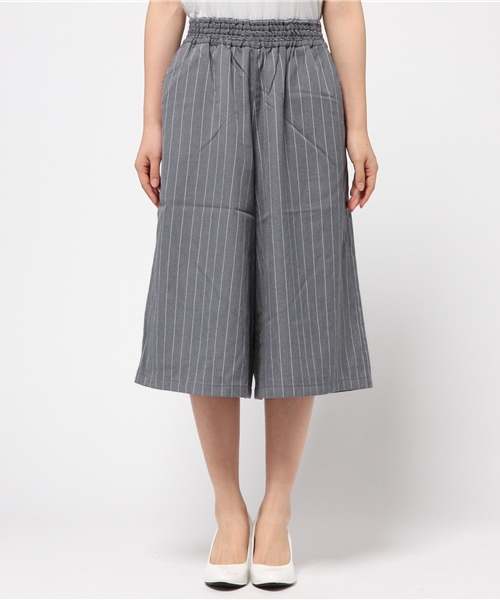 Green Parks(グリーンパークス)の「Nミモレ丈ストライプガウチョパンツ(その他パンツ・レディース・ネイビー/オフホワイト/グレー・FREE)」の4枚目の写真