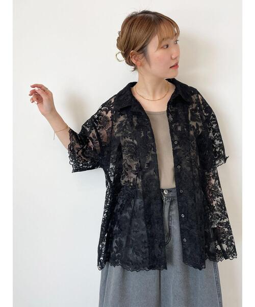 ehka sopo(エヘカソポ)の「レースオーバーサイズシャツ(シャツ/ブラウス・レディース・オフホワイト/ブラック/キナリ・F)」の18枚目の写真