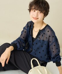 NOLLEY’S | 《手洗い可能》シアーフロッキードット柄クルーネックカーディガン(カーディガン/ボレロ)