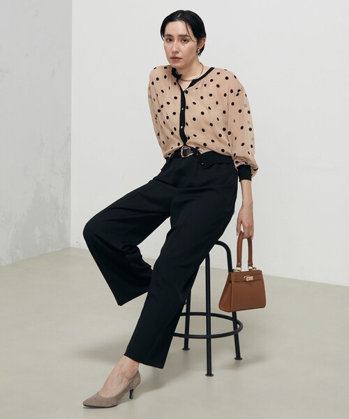 NOLLEY’S（ノーリーズ）の「《手洗い可能》シアーフロッキードット柄クルーネックカーディガン 24AW（カーディガン/ボレロ・レディース・キャメル/ネイビー/ブラック・38）」の12枚目の写真