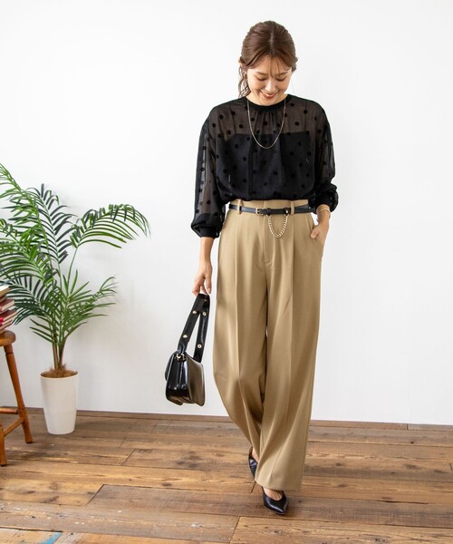 手洗い可能》シアーフロッキードット柄クルーネックカーディガン